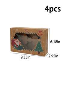 4pcs/12pcs/24pcs Christmas Window Gift Box Set, Xmas Santa Tree Kraft Treat Box With Transparent Window, Holiday Square Present Box,4 Designs Party Favor - View 16