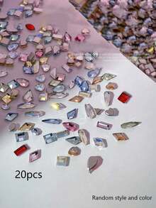 60/40/20Pcs Random Mixed Color Flashing Colored Rock Candy Zirconia Flat-Bottom Nail Rhinestones Huazi Cut Flat-Bottom Rhinestones Nail Art Decorations Flashing K9 Beveled Small Flat-Bottom Irregular Rhinestones Colored Mixed Nail Rhinestones Glitter - Multicolor - View 8