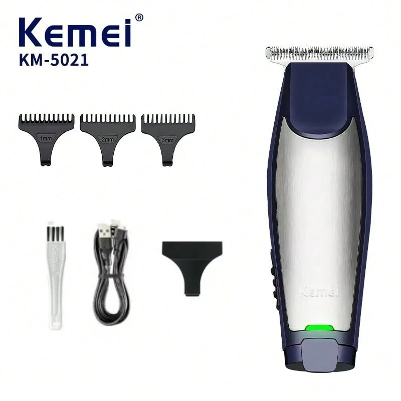 KEMEI KM-5021 Electric Hair Clipper, Stainless Steel T-Blade Sharp & Smooth Cutting, USB Rechargeable Portable & Compact, 3-In-1 Trimmer & Shaver, Suitable For Home & Travel - View 1