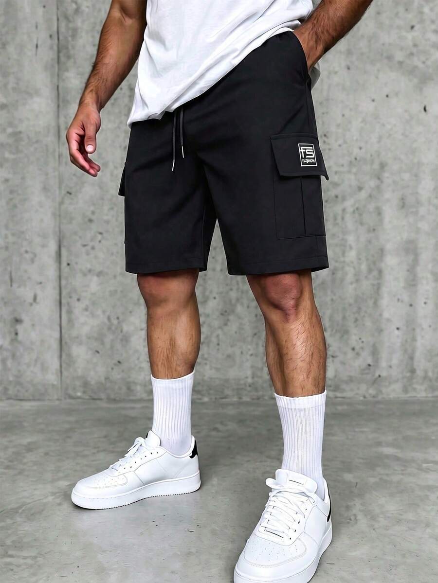 Men's Ins Fashion Casual Street Drawstring Work Shorts, Men's Street Shorts, Cool And Fashionable, Suitable For Daily Wear - Black - View 1