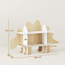 Kinderboekenkast, opbergmeubel voor speelgoed en boeken, 6 vakken, 120x28x72,2 cm, naturel hout - A - Bekijken 5