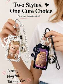 Y2k Wave Note Card Holder Keychain, Equipped With Headphone Pendant And Hanging Rope, Portable Id Holder,Ins Style Bag Charm, ID Card Holder, Credit Card Holder, Daily Use, Birthday Gift, Teacher Gift, Christmas Gift, Back To School Gift. - Multicolor - View 4