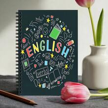 1pc A5 Spiral Notebook, Colorful English Grammar Graffiti Print English Subject Journal, 30 Sheets (60 Pages) Dark Background Cute Language Learning Diary, Back To School Stationery, Language Learning Gift For English Learners - Rectangle - View 3