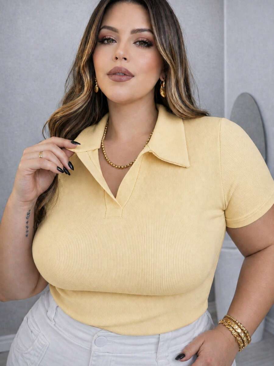 Plus Size Blouses - Light Yellow - View 1