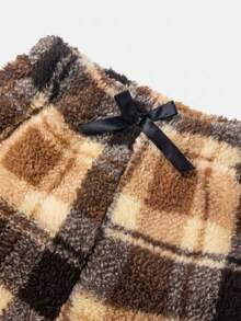 1pc Girls Toddler Casual Vintage Ins Style Classic Plaid Pattern Comfortable Soft Double-Sided Fleece Brown Long Pants, Suitable For Home/Outdoor Wear, Autumn/Winter - Brown - View 3