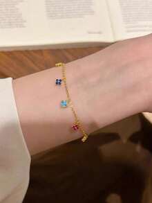 1pc Dopamine Colorful Lucky Four-Leaf Clover Bracelet, Mori Style Versatile Niche Design Hand Jewelry - Multicolor - View 4