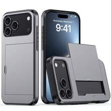 防震 2 合 1 PC 卡槽手機保護殼，相容 Apple 18Promax 18pro 17Promax 17pro 17e 16E 15 14 13 12 11 7 8 XR X/XS XSMAX 機型，相容 Galaxy S26Ultra S25Ultra A37 A57 A56 A55 A17 S25 FE S26 FE A14 A15 A16 A26 A36 A35 A25 及其他機型，亦相容 P30 P30pro 機型，2 合 1 防震手機保護殼，附卡槽錢包設計 - 灰色 - 查看 9