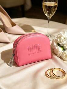 DIOR 亮粉色人造皮革貝殼造型化妝包，壓紋 DIOR Logo 化妝收納袋，配水鑽拉鍊頭，便攜迷你美妝收納整理包，女性奢華禮物 DIOR‑GIFT‑191 - 粉色 - 查看 3