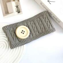 1PC 2026 New Autumn/Winter Thermal Lined Knitted Knitted Headband, Fashionable Ins Style Colorful Button Versatile Wide Band Warm Hair Tie With Pattern Design, Casual Polyester Fiber Anti-Cold Headband For Autumn/Winter - As Picture - View 14