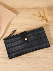 New Fashion Stone Texture Long Wallet, Casual Credit Card Holder With Card Slots And Zipper Pocket, Outdoor Card Storage Bag - Black - View 5