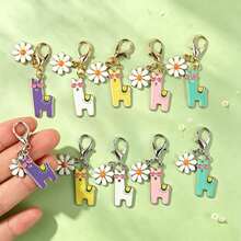 10pcs Gold & Silver Alpaca And Flower Keychain Set, Car Key Accessories Pendant, Fashionable Bag Charm For Daily Wear, Family Fun Souvenir, Creative Birthday Gift For Friends - Multicolor - View 1