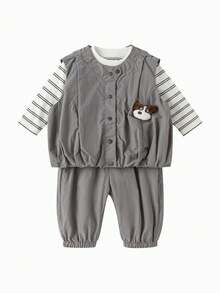 Balabala Cute Stylish 3‑Piece Kids Outfit Soft Casual Autumn Set For Toddler Boys & Girls - Brown Gray - View 1