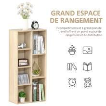 Opbergkast, boekenkast, 7-vakkenrek voor binnengebruik, woonkamer, slaapkamer - 50B x 24D x 106H cm, naturel hout - A - Bekijken 6