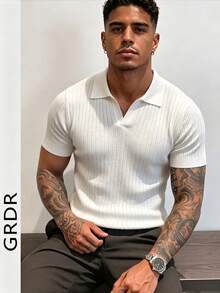 GRDR Men's Summer Solid Color Polo Collar Short Sleeve Knit Sweater, Suitable For Summer Outings, Essential For Fashionable Styling - White - View 5