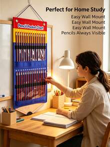 Pencil-Shaped Design Classroom & Office Storage Hanging Bag, Holds Up To 30 Pencils Each, Hanging Pencil Storage Bag, Classroom Wall-Mounted Organizer, Student Office Stationery Organizer, Suitable For Home, Classroom, Office, Library Storage - Pencils Not Included - A - View 7