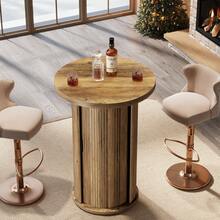 Tribesigns Round Bar Table With 3-Tier Hidden Storage, Rustic High Top Bistro Pub Table With Sliding Tambour Door, Wooden Cocktail Table For Kitchen, Dining Room, Home Bar & Small Spaces - Brown - View 3