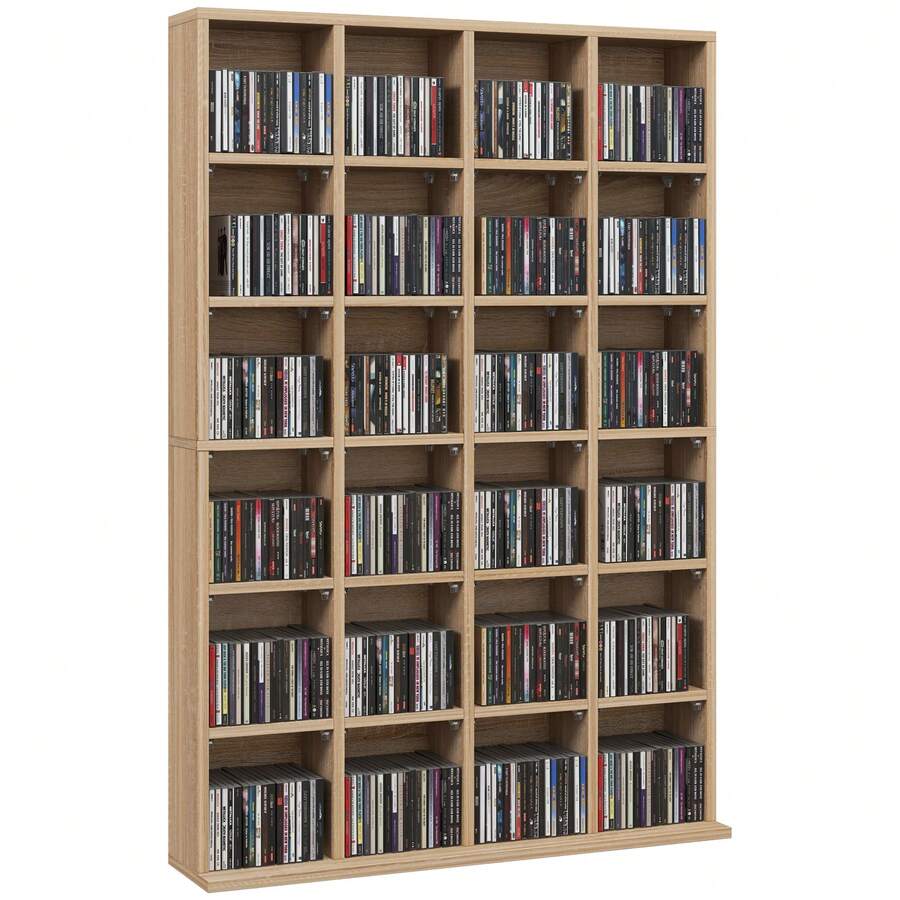 Multimedia-opbergkast voor 456 cd's/336 dvd's - houten boekenkast met verstelbare planken, 89 x 130,5 cm, naturel hout - A - Bekijken 1