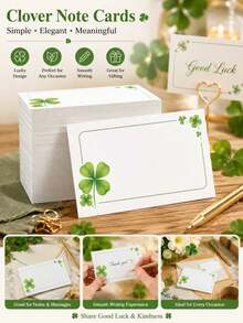 50 Sheets/Set Of Minimalist And Stylish Clover DIY Drawing Cards, Exquisite Clover Cards, Handwritten Greeting Cards, Suitable For Birthday Wishes, Doodles, Thanksgiving, Holidays, Christmas, Can Be Used With Envelopes. - View 1