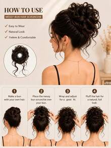 1pc Natural Fluffy Messy Bun Hair Extension With Long Curly Strands, Synthetic Claw Clip Bun Hairpiece, Voluminous Updo Hair Accessory For Women - Multicolor - View 11