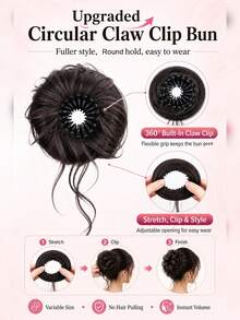 1pc Natural Fluffy Messy Bun Hair Extension With Long Curly Strands, Synthetic Claw Clip Bun Hairpiece, Voluminous Updo Hair Accessory For Women - Multicolor - View 8