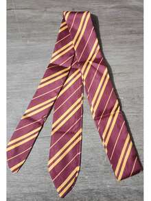 1pc Striped Casual Polyester Dark Green & Burgundy Handmade Tie, Suitable For All Seasons - Multicolor - View 3