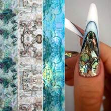 10pcs/Set Abalone Shell Nail Foil Transfer Stickers, Marble Pearl Shell Nail Decals, Blue-Green Swirl Pattern Nail Foil, DIY Nail Art Decoration Accessories - Multicolor - View 8