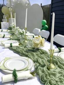 Sage Green Cheesecloth Table Runner Fall Wedding Birthday Party Home Decor - Cheesecloth Table Runner - View 8