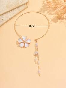 1pc Fashionable White 3D Oil Drop Flower Choker With Faux Pearl Chain And Flower Tassel Decor, Exquisite Neck Jewelry For Women, Suitable For Fashion Parties, Dates And Daily Wear - Multicolor - View 6