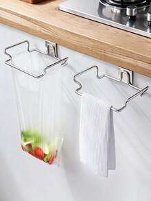 Stainless Steel Kitchen Trash Can, Rectangular Metal Garbage Bag Holder, Cabinet Door Waste Storage Rack, No Electricity Required, For Kitchen Use - Upgraded Version - View 9