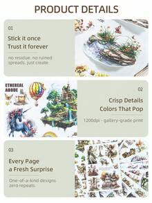 DanSoul 20 Sheets Large Size Country Style Theme Sticker Book, Adult Use, Pre-Cut Dual Material Waterproof Matte PET, Scrapbook Material, Aesthetic Stickers, Junk Journal DIY Craft Supplies - Journaling Stickers - View 10