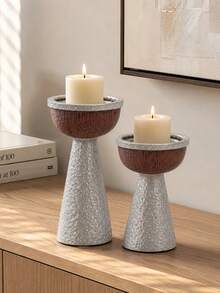 1pc Rustic Silver Hammered Candle Holder, Farmhouse Table Centerpiece For Living Room Dining Mantel Home Decor - Silver - View 7