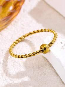 5pcs Fashionable Personalized Twisted Bead Design Stainless Steel Rings, Suitable For Women's Daily Wear Or Party - Gold - View 7