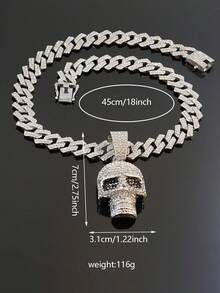 Hip-Hop Style Full Rhinestone Skull Pendant Cuban Chain Necklace, Dark Personalized Streetwear Accessory, Suitable For Rap Performance, Halloween Party, Cool Unisex Niche Gift Jewelry - Skull Pendant Necklace - View 3