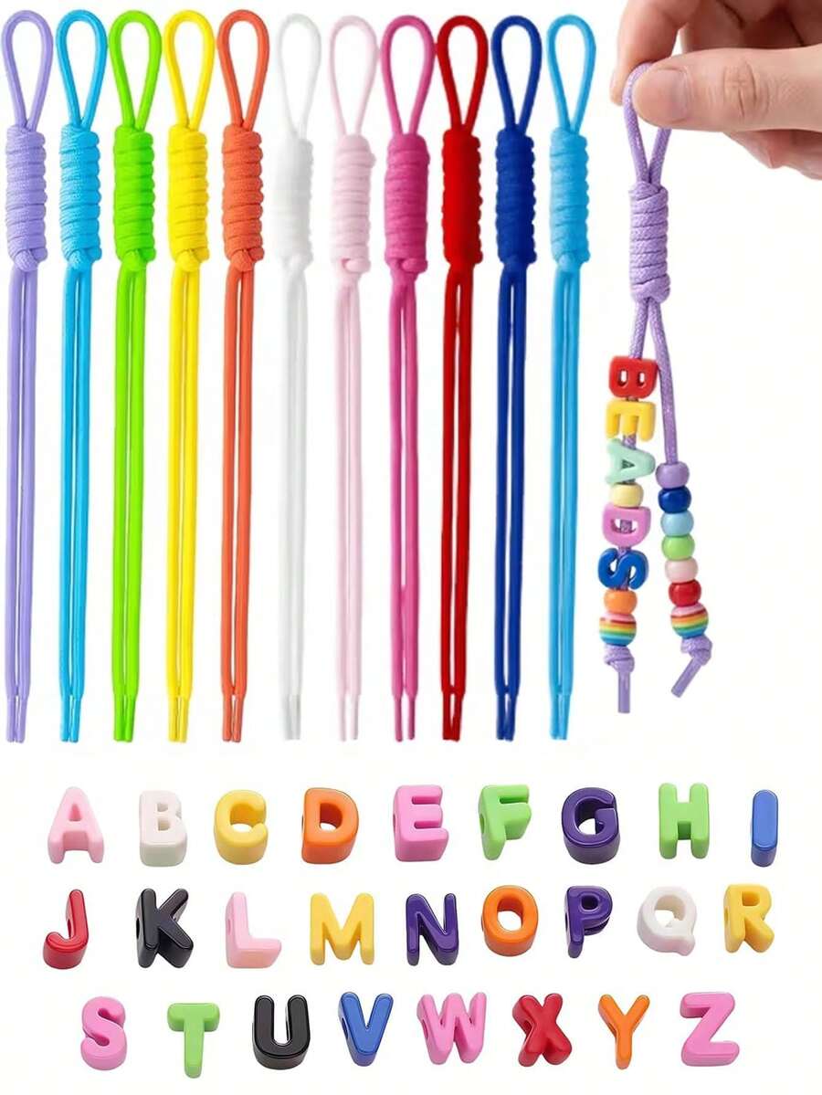 100/30/20/15pcs Keychain Paracord With Acrylic Letter Beads, Jewelry Making Kits, Large Hole Solid Color Letter/Number Beads, Creative Name Decoration Ideal For Jewelry Making, Bracelets, Necklaces, Mobile Phone Decorative Chain, Jewelry Additions - Multicolor - View 1