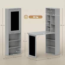 Opklapbaar bureau voor aan de muur met opbergruimte, boekenkast, werkplek, krijtbord en verstelbare plank. - A - Bekijken 5