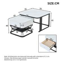 Nesting Coffee Table Set Of 2, Modern Marble Effect Coffee Tables With Storage Drawer, Extendable Side End Table With Metal Frame For Living Room - White - View 2