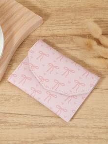 Women's Bow Printed Credit Card Bag, Fashionable Buckle Coin Card Bag, Lightweight And Portable Card Bag, Very Suitable For Outdoor And Travel - Pink - View 5