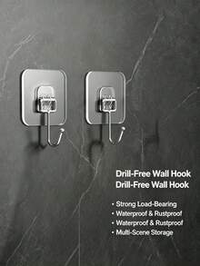 Drill-Free Adhesive Wall Hooks, Strong Waterproof Sticky Hooks, Home Kitchen Bathroom Storage Hanging Hooks - White - View 9