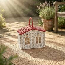 1pc Creative House-Shaped Woven Storage Box With Lid And Decorative Handle, Multi-Purpose Home Desktop And Shelf Organizer Basket, Fun Room Decor, Holiday Display Storage Box, Storage Basket - Multicolor - View 5