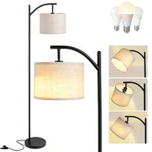 Lámpara Lupita Lámpara de pie regulable con pantalla de lino natural ajustable, base de metal resistente, interruptor de pedal práctico y bombilla E26 incluida - Tipo de Enchufe A USA (110-127V) - Ver 2