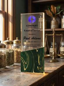1pc Personalized Marble Pattern Acrylic Trophy Plaque, Customized Logo & Photo Engraving, Service Award, Corporate Employee Recognition Retirement Anniversary Gift, Suitable For Office Workplace - Multicolor - View 10