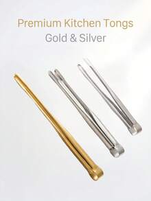 3‑Pack Stainless Steel Food Serving Tongs, Ergonomic Non‑Slip Handle, Gold / Silver, Multi‑Size Kitchen Tongs For Barbecue, Holiday Gathering, Dinner Party, Outdoor Camping & Daily Meal Prep - Multicolor - View 3