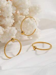 5pcs Fashionable Personalized Twisted Bead Design Stainless Steel Rings, Suitable For Women's Daily Wear Or Party - Gold - View 9