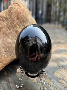 60mm Black Obsidian Crystal Ball Ornament With Silver Base, Suitable For Home Decor, Gifts, Photography, Observation And Feng Shui, Perfect For Christmas And Halloween Decoration - Set - View 2