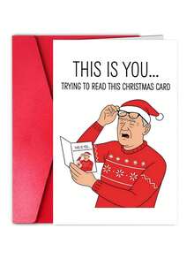 1Pc Funny "Try Reading This Christmas Card" Humorous Greeting Card, Playful Holiday Greeting Card Suitable For Friends And Family, Holiday Card With Envelope - View 2