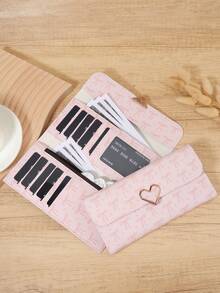 New Women's Long Button Wallet, Three Fold Multi Card Slot Multifunctional Wallet, Metal Heart Decoration, Suitable For Outdoor Travel - Pink - View 8