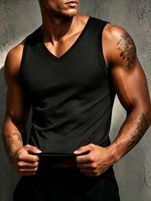 ZYNTH BALENO Men's Summer Casual V-Neck Sleeveless Vest, Suitable For Gym, Sports, Cycling, Running - Black - View 6