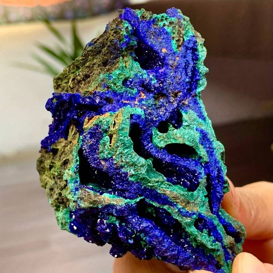 1pc Random Pattern Natural Azurite Quartz Cluster - Vibrant Blue-Green Mineral Specimen, Suitable For Collectors, Researchers And Decorative Display, Classic Collection Item, Home Decor And Gift, Indoor Decorative Stone
