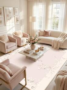 1pc Light Pink - Elegant Classical Ditsy Floral - Luxury Fresh INS Style - Area Rug, Machine Washable Soft Carpet, Rectangular, Stain-Resistant, Washable, Short Pile, Machine Made, Suitable For Living Room, Bedroom, Office, Game Room, Study, Indoor/Outdoor Entryway, Home Decor, Christmas, Halloween, Thanksgiving Theme - Multicolor - View 4