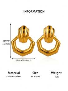 3 Pairs Fashion Irregular Round Earrings For Women Stainless Steel Geometric Earrings Wedding Party Jewelry Gifts - Gold - View 4